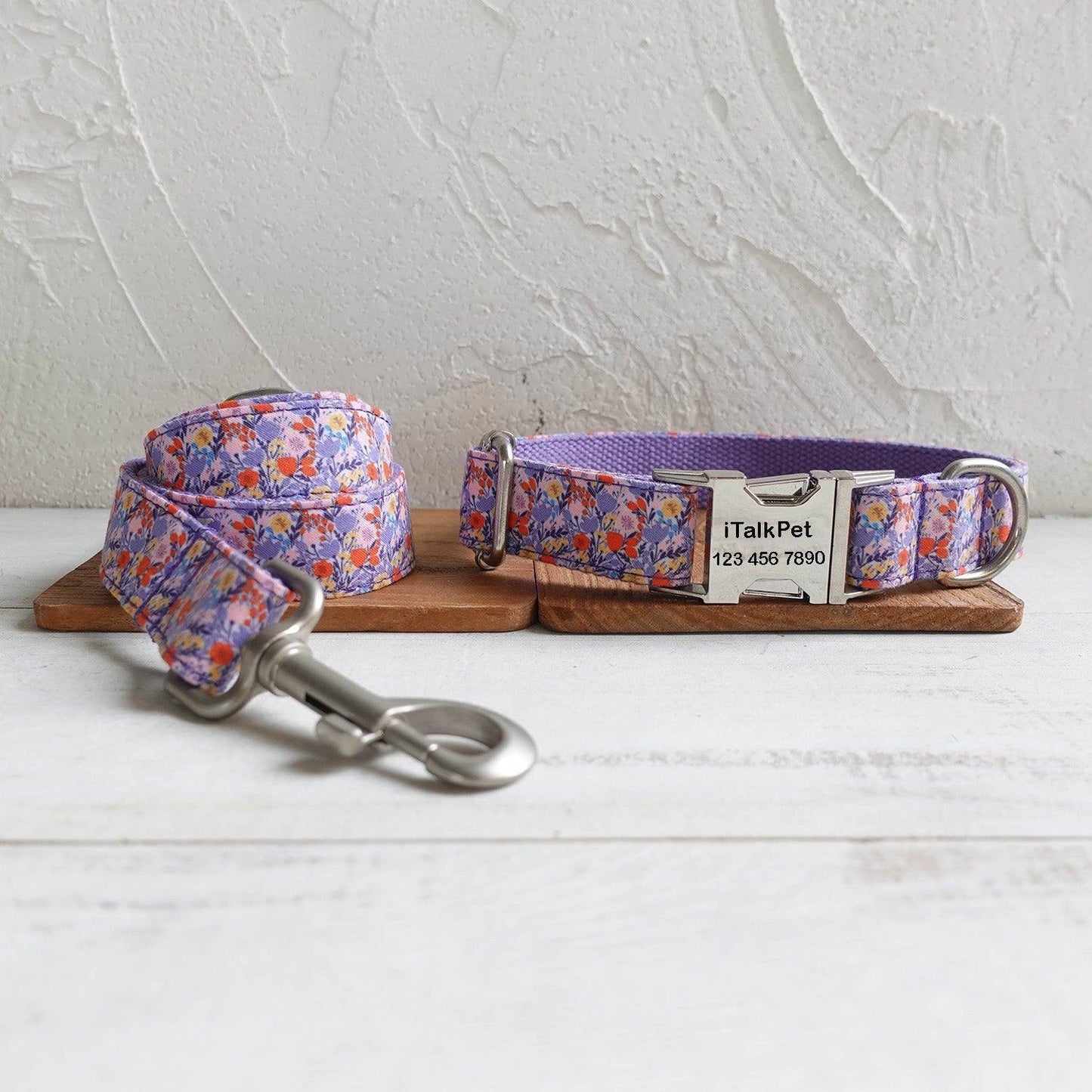 Tulips Purple Personalized Dog Collar Set - iTalkPet