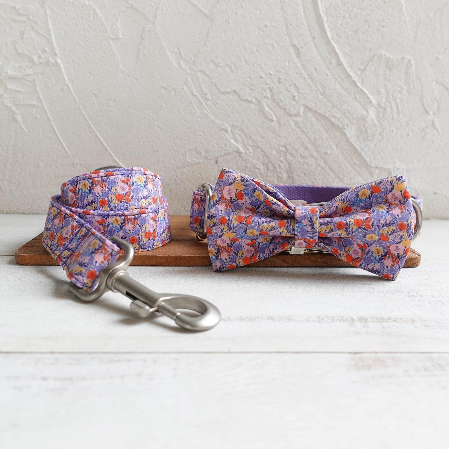 Tulips Purple Personalized Dog Collar Set - iTalkPet