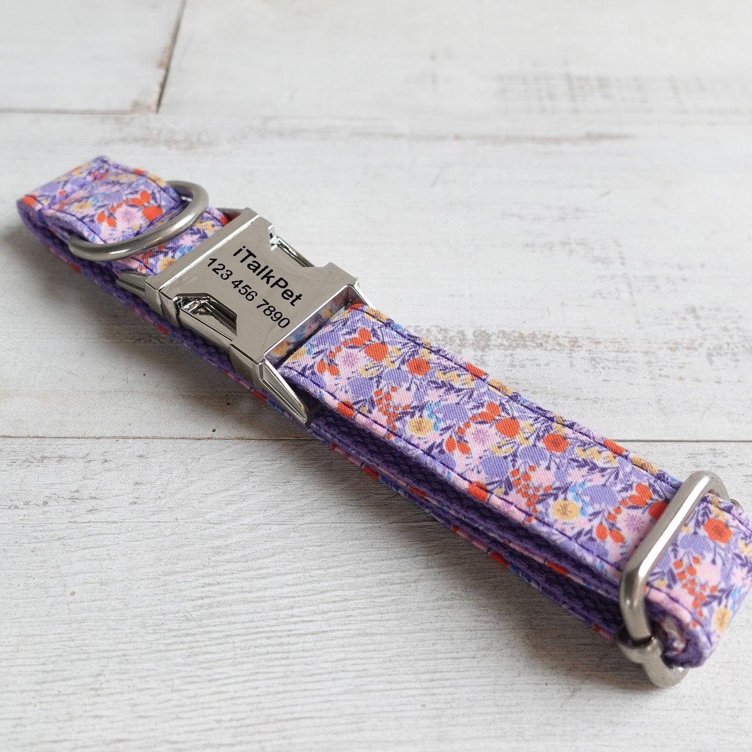 Tulips Purple Personalized Dog Collar Set - iTalkPet