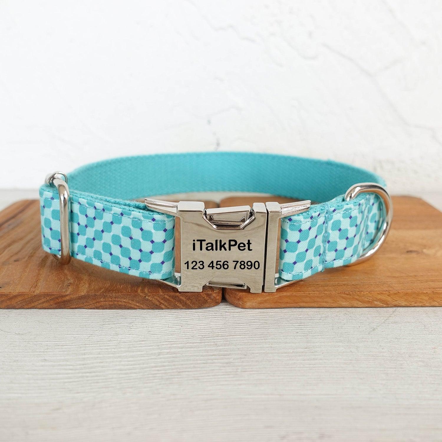Water Poor Blue Personalized Dog Collar Set - iTalkPet