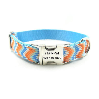 Wave Blue Personalized Dog Collar Set - iTalkPet