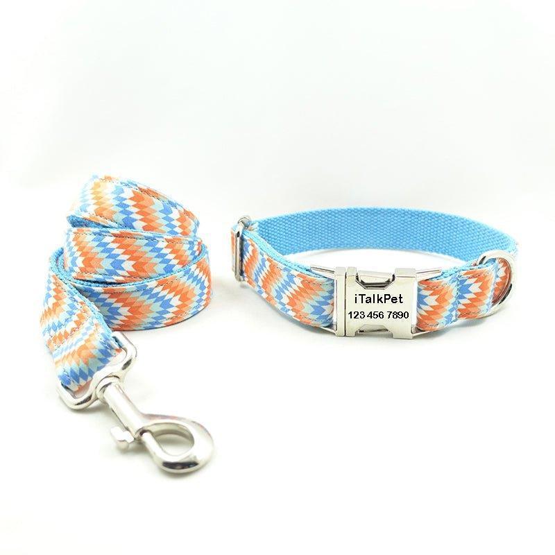 Wave Blue Personalized Dog Collar Set - iTalkPet