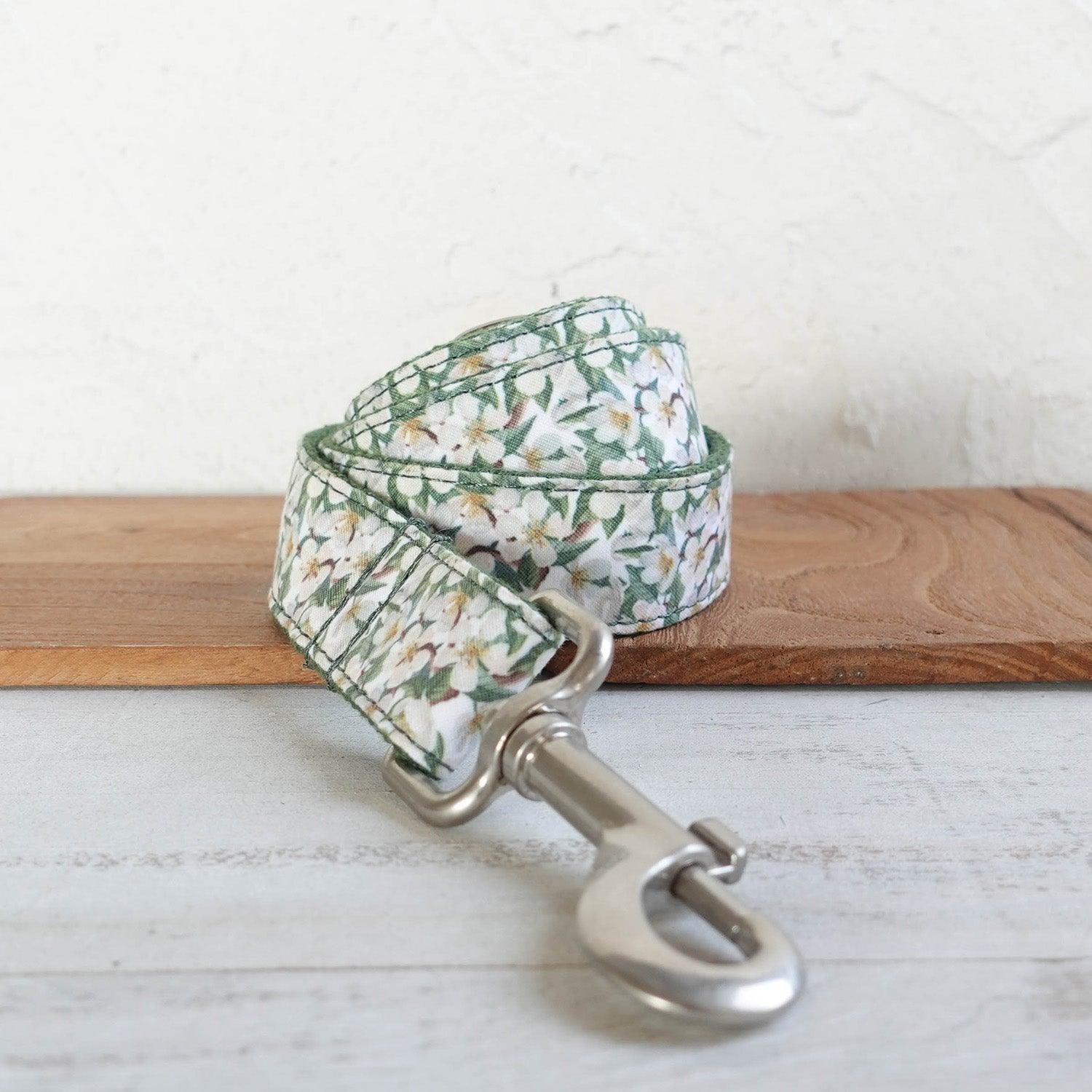 White Flower Green Personalized Dog Collar Set - iTalkPet