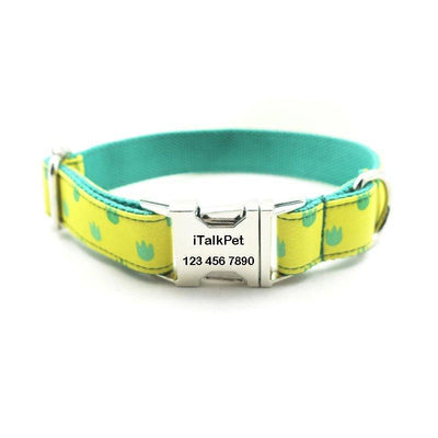 Yellow Dinosaur Footprint Personalized Dog Collar Set - iTalkPet
