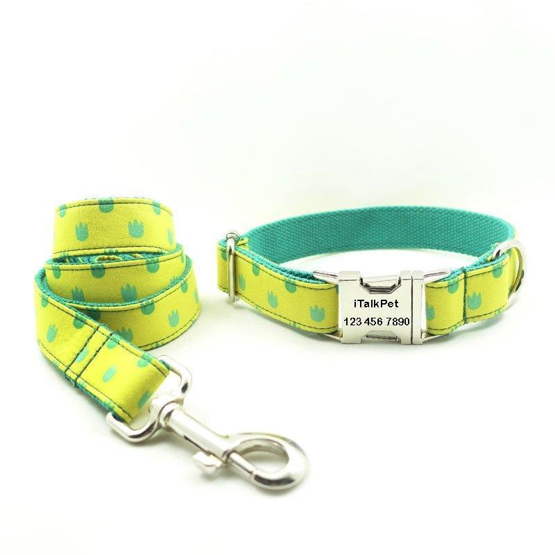 Yellow Dinosaur Footprint Personalized Dog Collar Set - iTalkPet