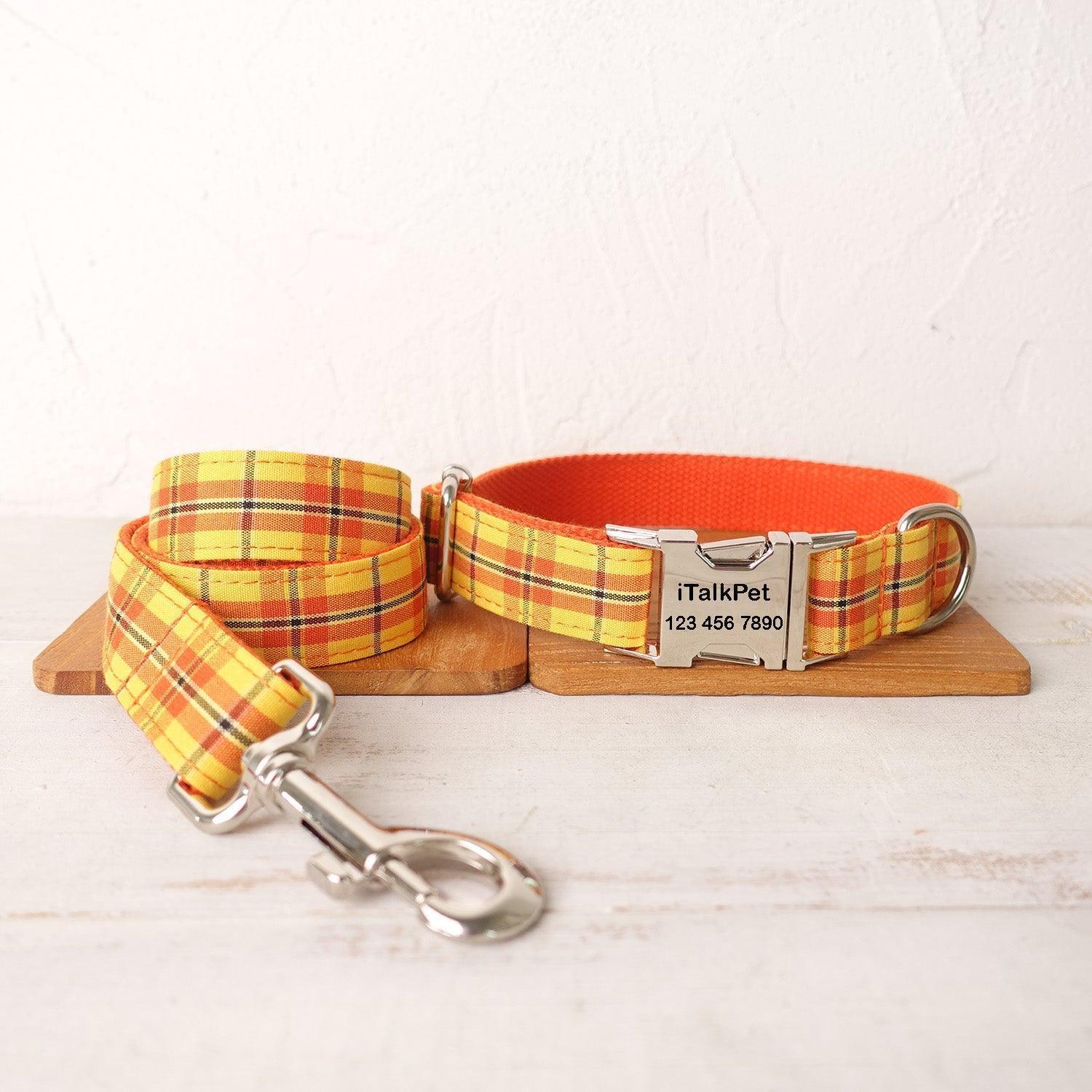 Yellow Orange Personalized Dog Collar Set - iTalkPet