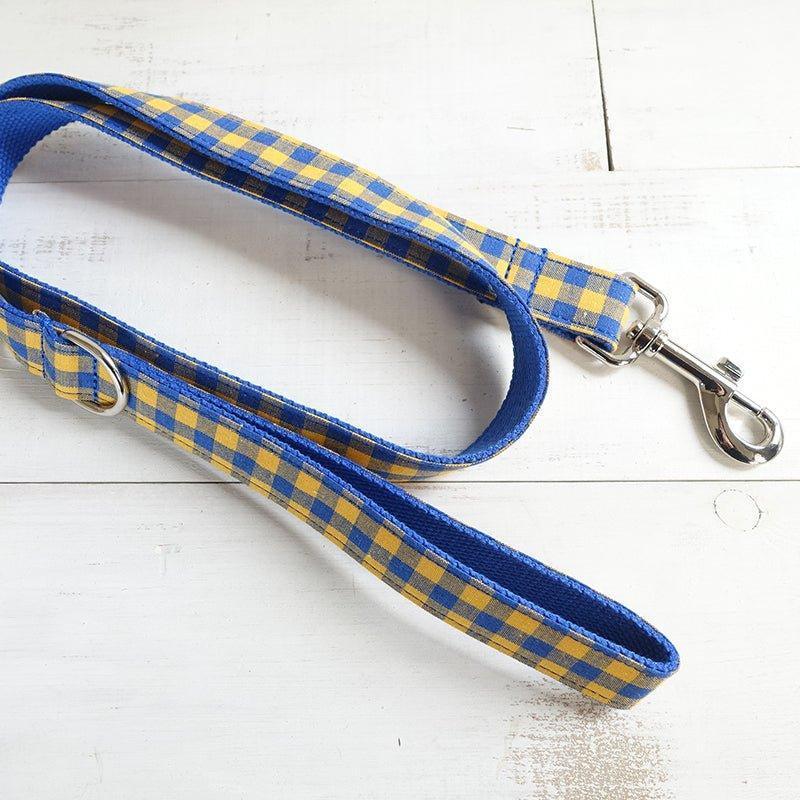 Yellow Plaid Blue Personalized Dog Collar Set - iTalkPet