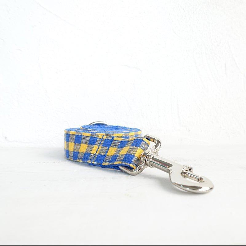 Yellow Plaid Blue Personalized Dog Collar Set - iTalkPet