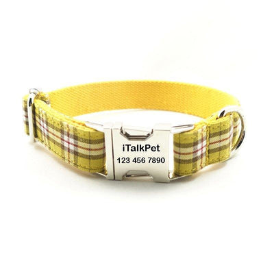 Yellow Plaid Personalized Dog Collar Set - iTalkPet