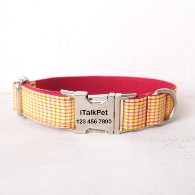 Yellow Plaid Red Personalized Dog Collar Set - iTalkPet