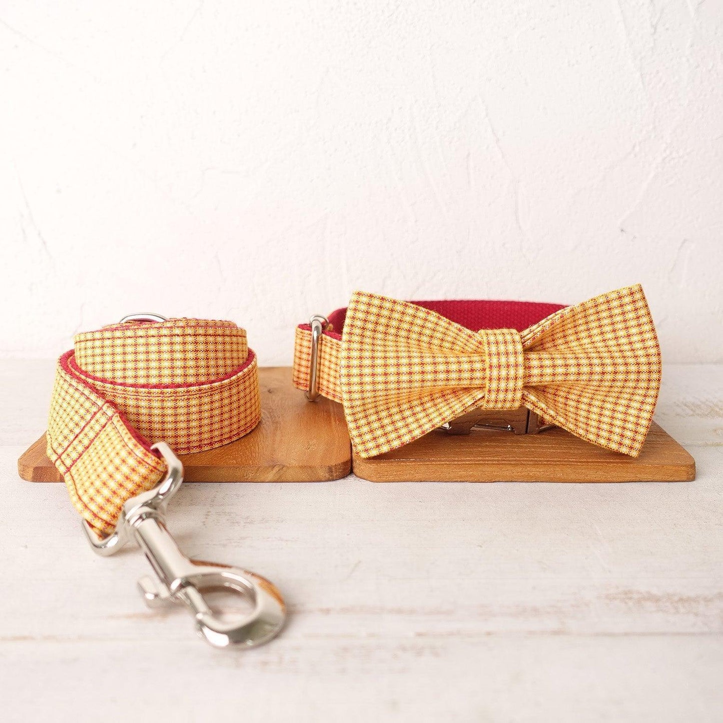 Yellow Plaid Red Personalized Dog Collar Set - iTalkPet