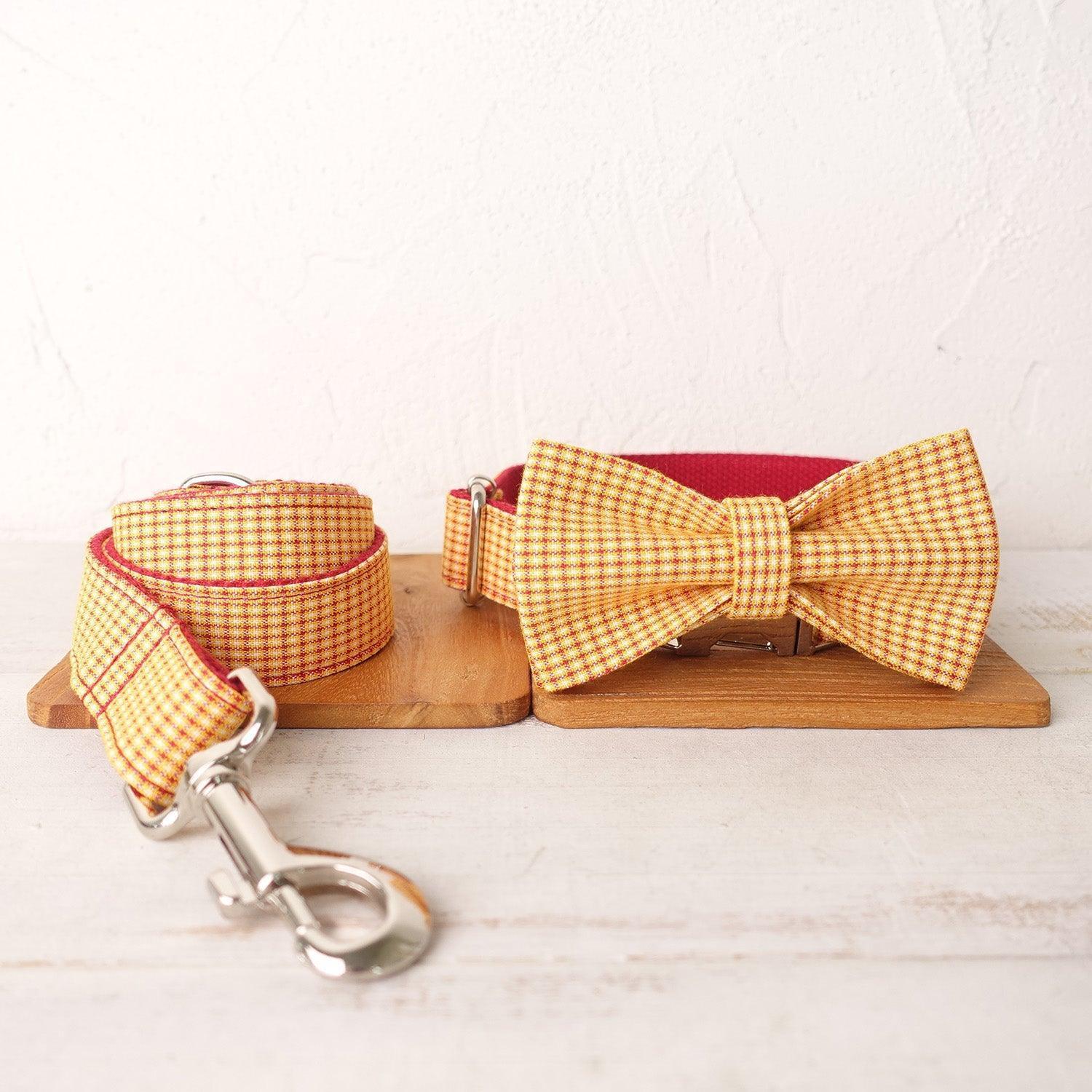 Yellow Plaid Red Personalized Dog Collar Set - iTalkPet