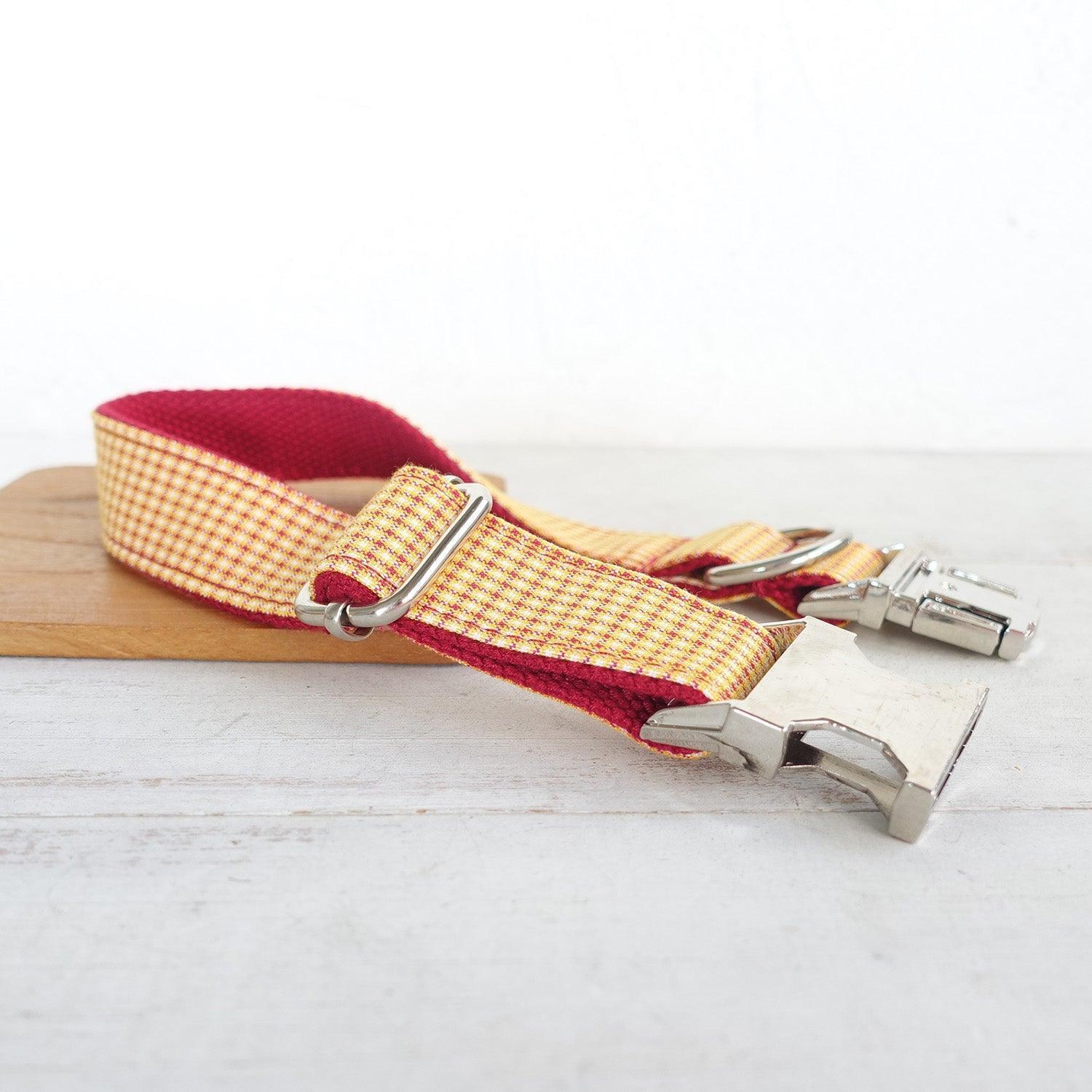 Yellow Plaid Red Personalized Dog Collar Set - iTalkPet